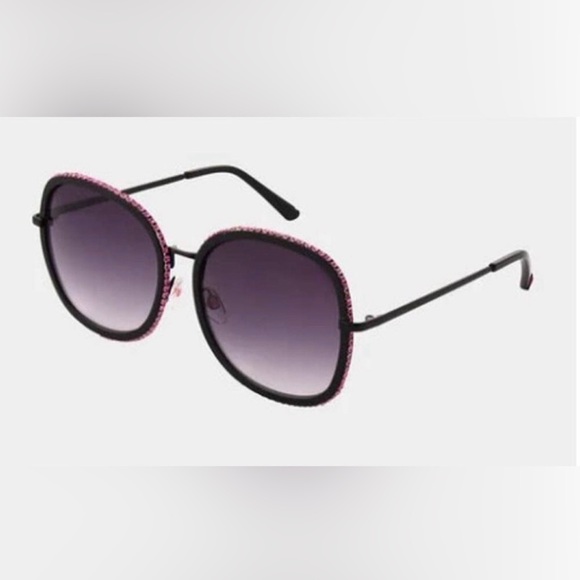 Betsey Johnson Accessories - Betsey Johnson Black and Pink square rhinestone oversized metal Sunglasses